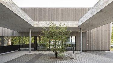 Foto Innenhof mit Sichtbeton und kleinem Baum